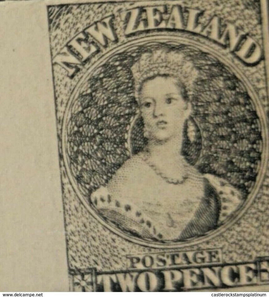U) 1873, НОВЫЙ ZELAND, КОРОЛЕВА ПОБЕДЫ, NO 2 IMPERF ДОКАЗАТЕЛЬСТВО, ЧЕРНЫЙ В ТОНКОМ КАРТОНЕ.  - Изображение 1 из 1