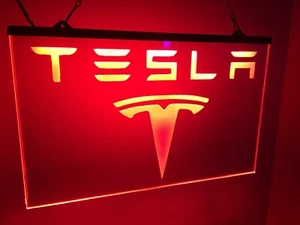 Tesla LED Neonlicht Schild Mann Höhle Garage, Spielzimmer, Bar - Bild 1 von 4