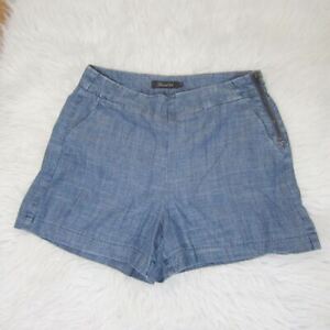 Anthropologie Level 99 Size 27 Blue High Waisted Linen Blend Chambray Shorts