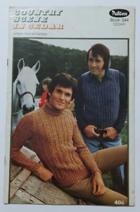 Patons 344 Knitting 8 Patterns Men Man Cedar Vintage Vest Waistcoat Cardigan - Picture 1 of 19