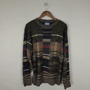 Vintage Pendleton Sweater Mens Large Brown Plaid Wool Pullover Preppy Casual USA - Picture 1 of 7