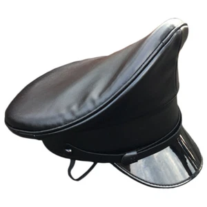PU Leather Military Hat Performance Cap Black Captain Hat - Picture 1 of 6
