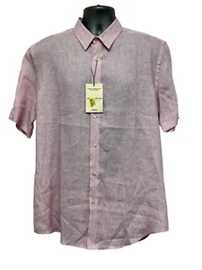 Baird Mcnutt Shirt Mens L 100% Linen Murano Pink Stripe Short Sleeve Button Up - Picture 1 of 11