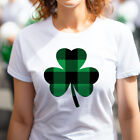 Damen Kleeblatt kariertes T-Shirt süß St. Patricks Day Irish Ireland Mädchen Geschenk Top