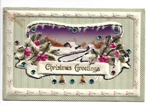 EMBOSSED,JEWELED & GLITTERED CHRISTMAS GREETINGS -PM 1924 - Picture 1 of 2