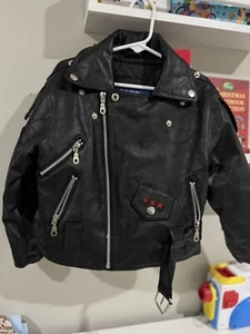 Outdoor Habitat Boys Black Faux Leather Motorcycle USA Eagle Biker Jacket Sz 3T - Picture 1 of 4