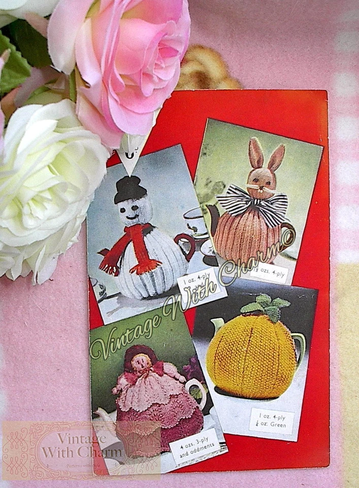 BESTWAY Vintage 1950s Tea Cosy Knitting Pattern 4 Novelty styles Rabbit, Snowman Etc.