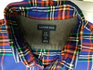 VTG LANDS END MED RED BLUE PLAID COTTON BUTTON SHIRT - Picture 1 of 9