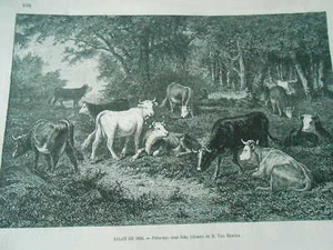 Gravure 1868 - Paturage sous bois d'après tableau de Van Marcke - Foto 1 di 1