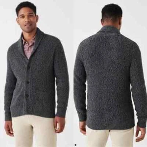 Faherty Marled Knit Cardigan Sweater Shawl Charcoal Gray Cotton Men's Large NEW - Picture 1 of 13