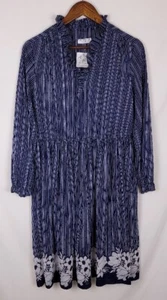 After Life Boutique Reconstructed Vintage Dress Blue Floral Striped Long Sleeve - Picture 1 of 8