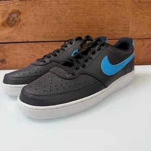 Nike Court Vision Low Black Blue Leather Sneakers Casual Men’s Size 12 NWT - Picture 1 of 8
