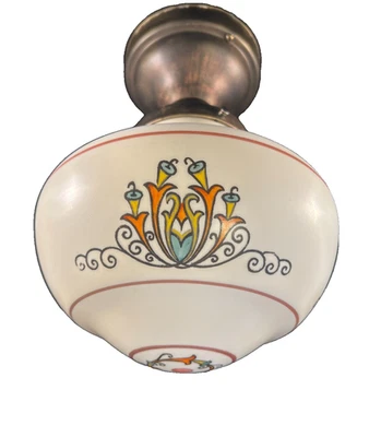 1920-30s Art Deco flush mount fixture with art glass shade - Image 1 of 4