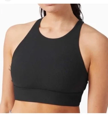 Lululemon Women Size 6 Energy Bra High-Neck Longline Rib Black - Image 1 of 4