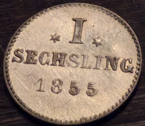 🧭 🇩🇪 GERMANY HAMBURG 1 SECHSLING 1855 SILVER HIGH GRADE - BEAUTY! - Picture 1 of 2