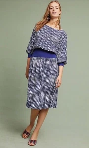 Anthropologie Geometric Print Gemma Midi Dress Maeve Puffärmel gesmokt Gr. S - Bild 1 von 11