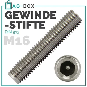 Gewindestifte DIN 913 mit Kegelkuppe M16 Edelstahl Innensechskant Madenschrauben - Bild 1 von 9