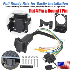 4-Way Flat To 7-Way Female Round RV Blade Wiring Adapter Plug Trailer Socket Kit - Picture 1 of 19