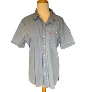 Levi's Womens Denim Shirt Medium Light Blue Short Sleeve Button-Up One Pocket - Picture 1 of 11