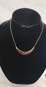 Monet gold And dark red Enamel shaped signed pendant Necklace 14” - Picture 1 of 7