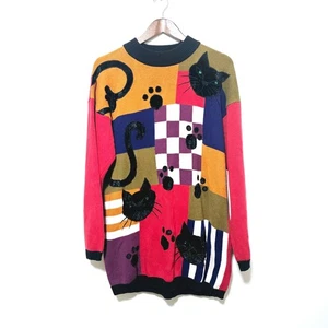 Suéter De Colección Richard Sport Patchwork Gato Dama Mujer Talla M Túnica Raro Informal - Imagen 1 de 5