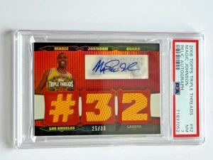 2006 TOPPS MAGIC JOHNSON TRIPLE THREADS RELIC AUTOGRAPH AUTO 25/36 PSA 7 - Picture 1 of 11
