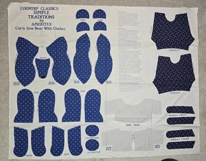 90s Vintage Ameritex Country Classics Bear Clothes Fabric Cut Out Uncut Sew Blue - Picture 1 of 11
