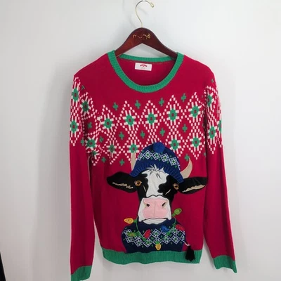 Suéter Suéter Rojo Combo Talla M Holiday Time Feo Navidad Vaca Copo de Nieve Foto 1 de 4