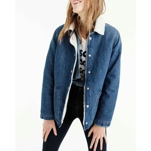 J.Crew Sherpa Lined Denim Jacket Medium | Cozy Jean Trucker Coat - Picture 1 of 10