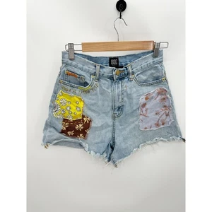 BDG Patchwork Denim A-Linie kurz Stickerei Blumen Baumwolle Damengröße 26 - Bild 1 von 9