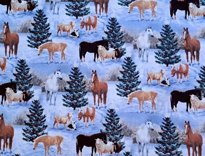 1 Yard The Gift Persis Clayton Spring Creative Holiday Horses 100% Cotton Fabric - Image 1 of 2