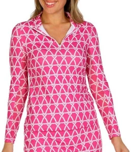 Neu mit Etikett X by Gottex langärmliges angedeutetes Golf Tennis-Shirt heiß pink & weiß S M L & XL - Bild 1 von 1