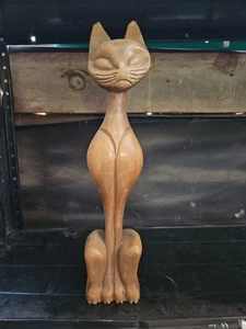 Gatto siamese 18" MCM vintage legno intagliato a mano metà secolo moderno - Foto 1 di 7