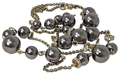 J Crew ожерелье стекла жемчуг серо-коричневый кристалл Rhondelles золотистый цепочка 34» - Изображение 1 из 4