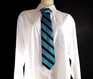 ALL SILK WOODWARD TWO TONED TURQUOISE BLUE & NAVY BLUE STRIPED MENS TIE 55 1/4" - Picture 1 of 1