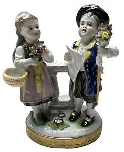 Antique Ludwigsburg Porcelain Figurine Floral Detailed Ornate Boy Girl AS-IS - Picture 1 of 24