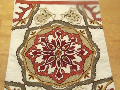 PIER 1 Table Runner-Embroidery & Beadwork on Ivory Color Background, 72x13"  NOS - Image 1 of 4