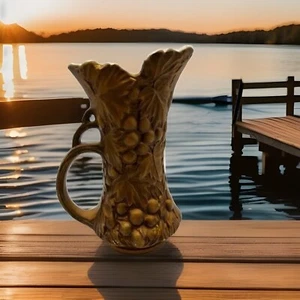 Terra Cotta Hue Repousse Porcelain Grape & Leaf Water Pitcher - Picture 1 of 6