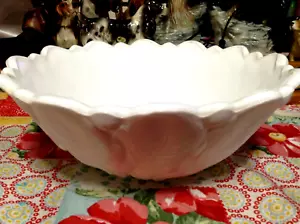 White Milk Glass Candy Dish Fruit Bowl Flower And Leaf Design footed Bottom 60's - Picture 1 of 6