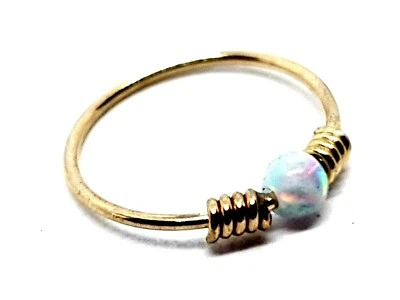 Nose Ring Opal 9ct AB 2mm Gem Hoop Spring Coil 22g (0.6mm) 8mm Genuine 9k Gold - Image 1 of 4