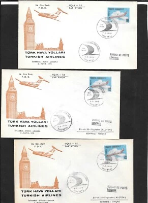 Turkey 1970 First Fly Istanbul Zurich London 3 Covers (R87) - Image 1 of 2