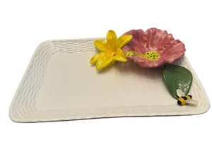 Briggs Art Pottery 3D Sculptured Chip Dip Relish Bumblebee & Flower Tray Platter - Foto 1 di 5