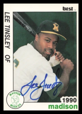 1990 Madison Muskies LEE TINSLEY Signed Card autograph auto A'S RED SOX MARINER - Image 1 of 2