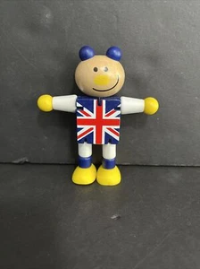 Wood Elastic Britain Flag Poseable Toy Animal Rubber band 4.5” - Picture 1 of 12