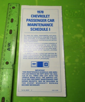 Chevrolet Camaro Corvette Nova 1978 nuevo programa de mantenimiento 1 p/n 460287 como nuevo Foto 1 de 3