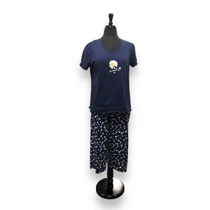 CHARMOUR - Conjunto de pijama capri tejido jersey de algodón de dos piezas para mujer - Imagen 1 de 4