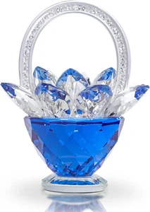Crystal Lotus Flower Basket Crystal Collectible Figurines Ornaments Beautiful Gl - Picture 1 of 11