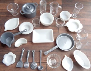 1:6/12 Dolls House Miniature: 28pcs Set Pan Plate Bowl Tray PG6 Clear Grey White - Picture 1 of 9