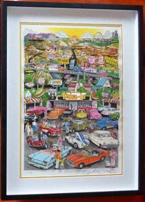 Charles Fazzino Get Your Kicks Route 66 3D SERIGRAPH FRAMED HAND SIGNED ART, COA - Image 1 of 4