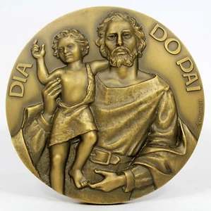 BRONZE MEDAL Big / Father's Day / FATHER & CHILD / with Poem by Sousa Freitas - Photo 1/2